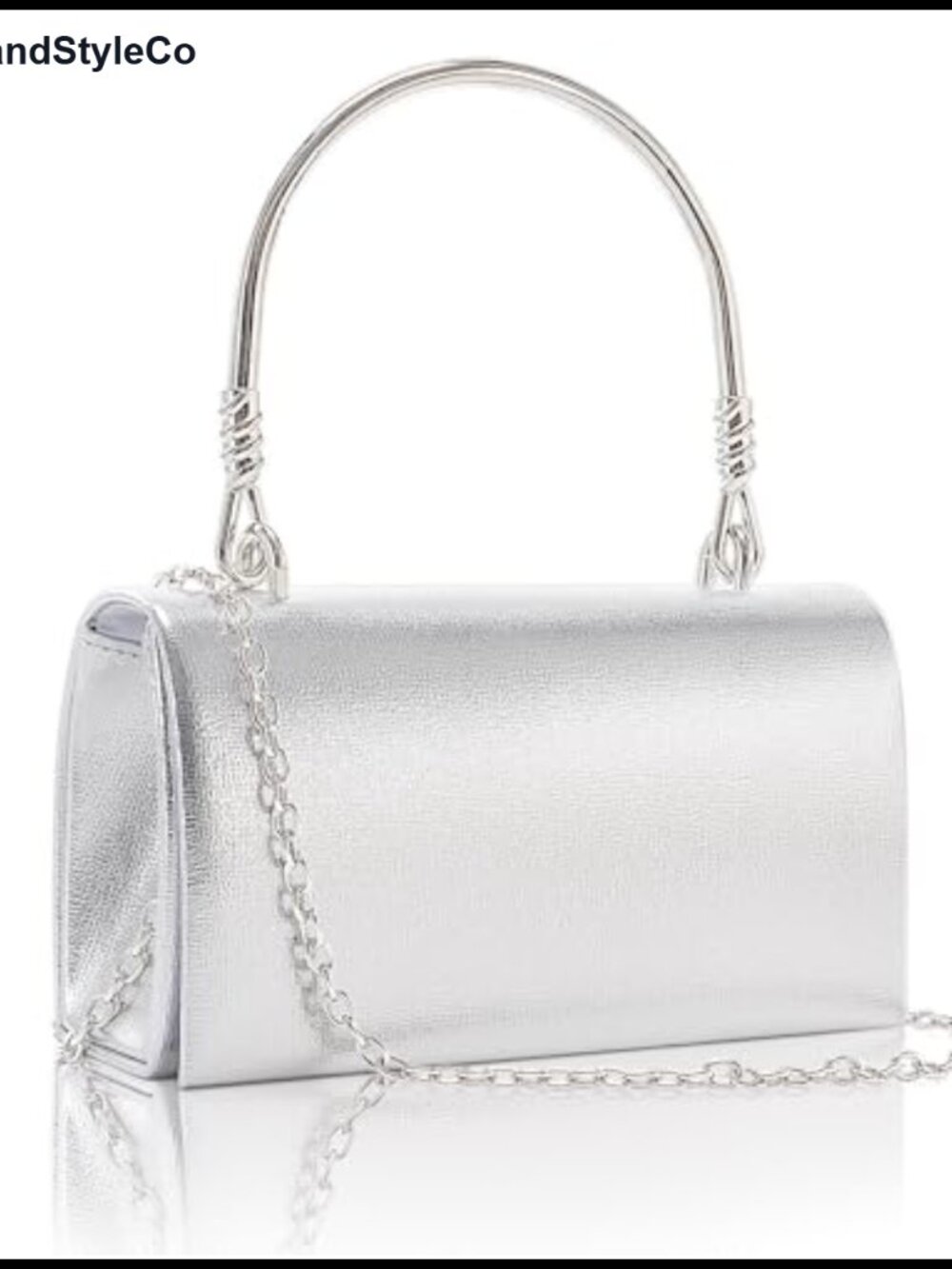 Metallic Faux Leather Evening Clutch with Chain Straps Formal Party Bag